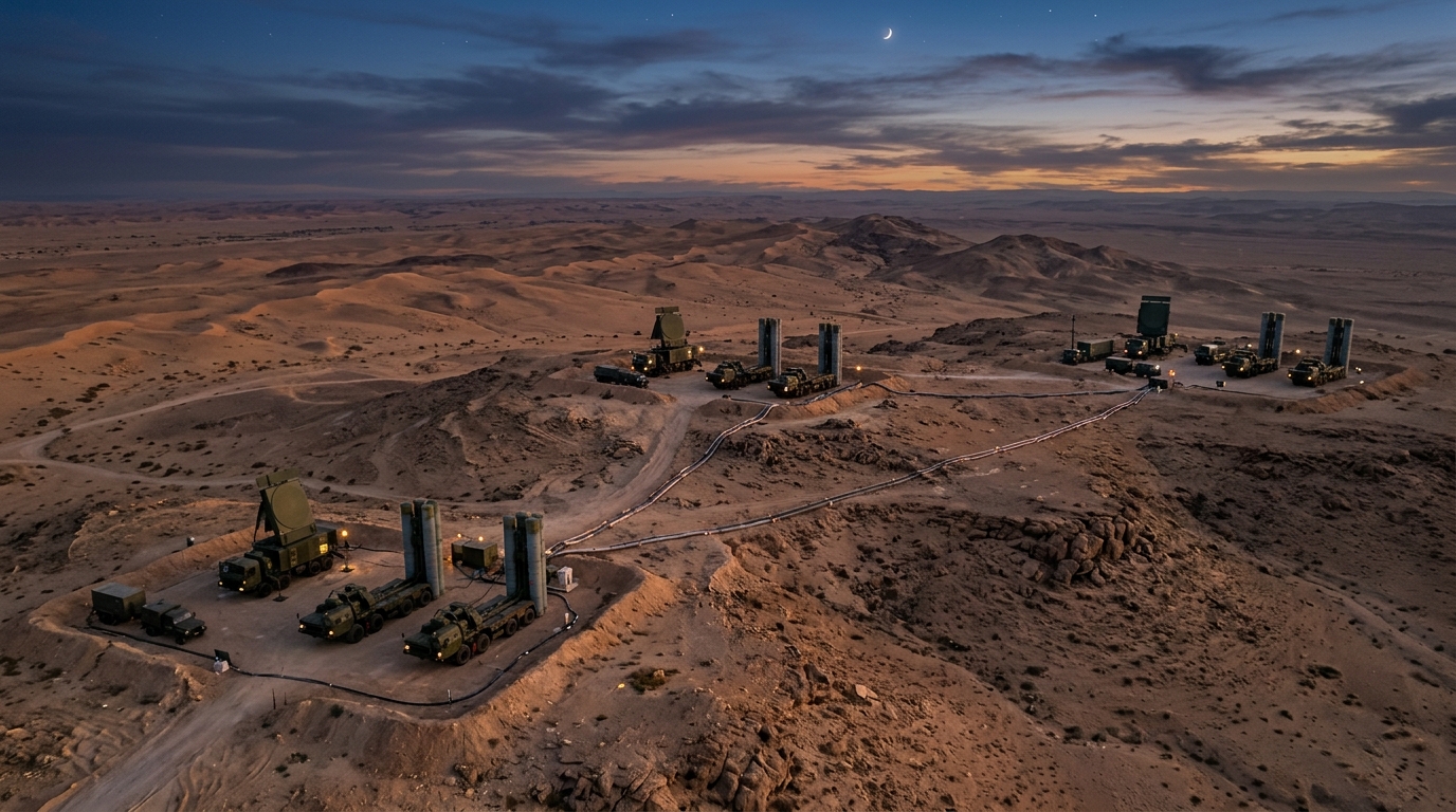 SSME Dome networked multi-battery defense formation across desert terrain