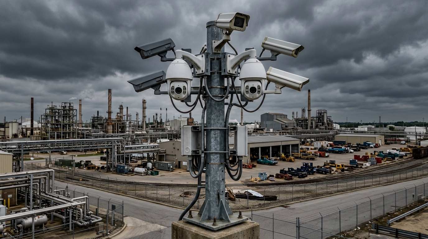 Advanced surveillance camera system providing continuous monitoring of critical infrastructure perimeter