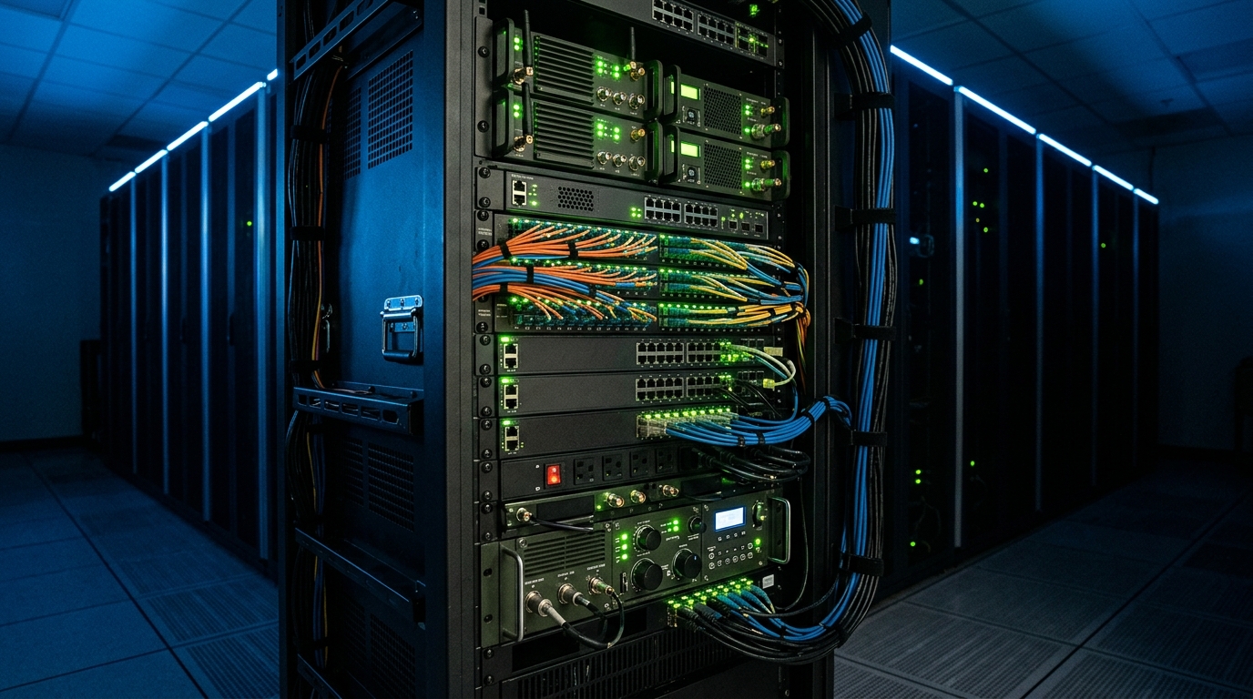 Secure communications rack with encrypted networking equipment for military-grade data links