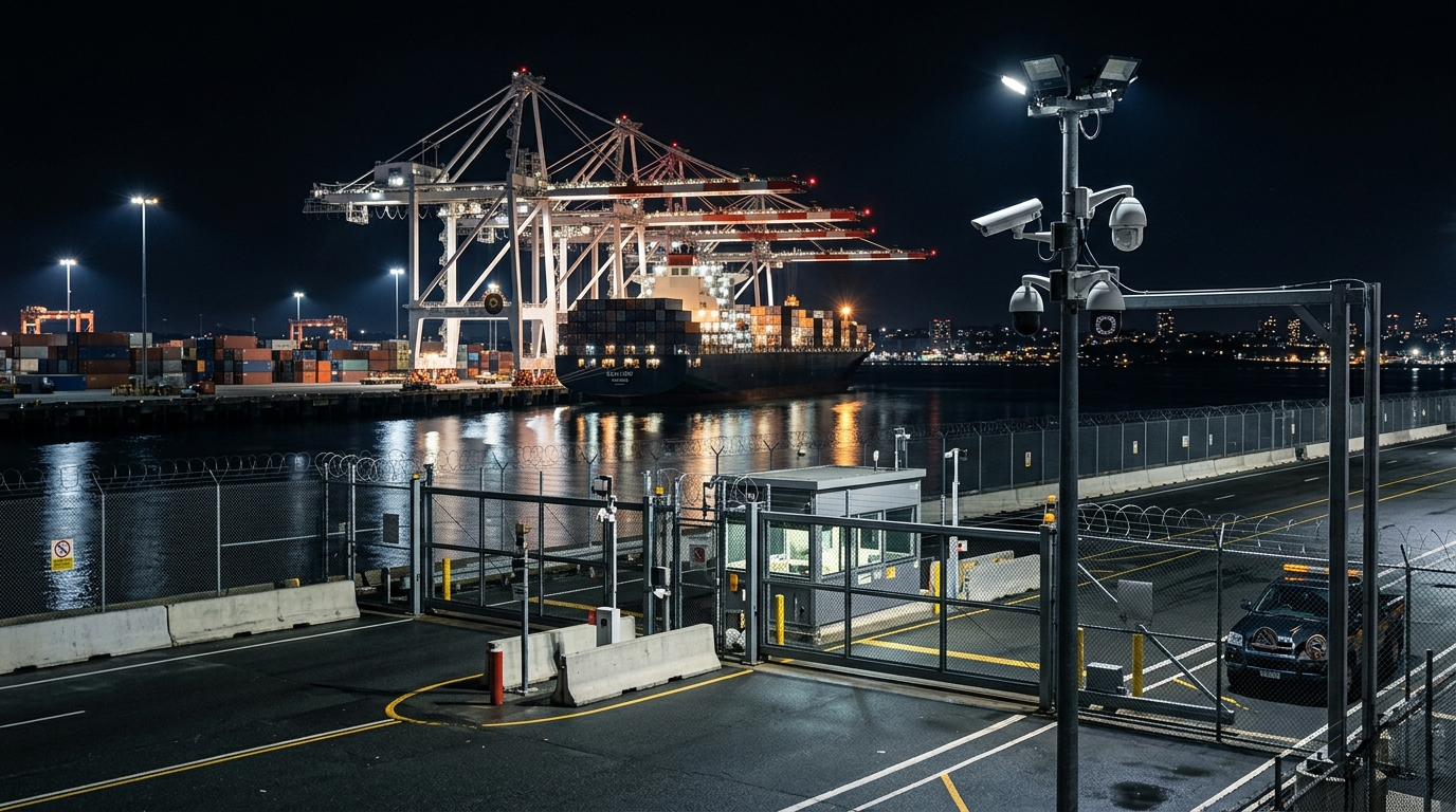 Port security infrastructure with surveillance systems and perimeter protection