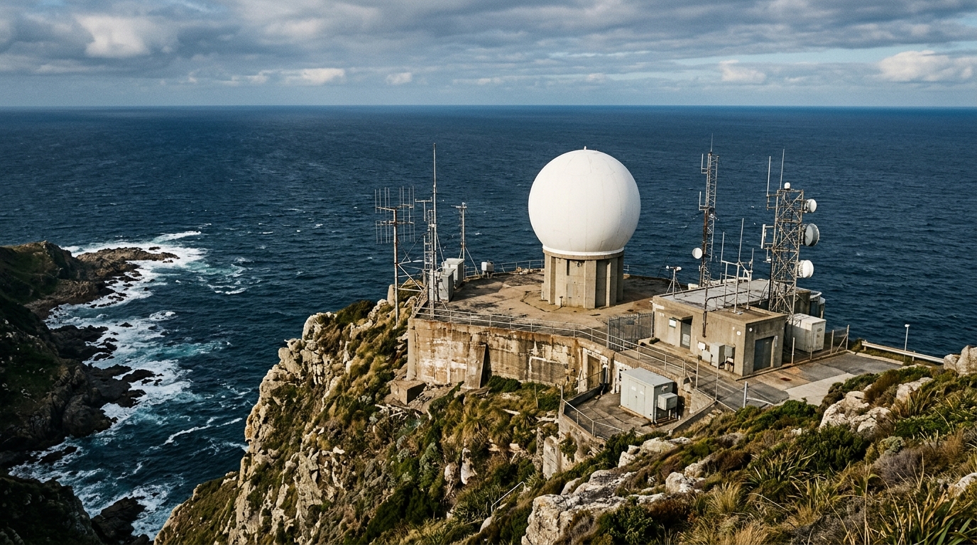 Coastal radar station providing maritime surveillance coverage over shipping lanes